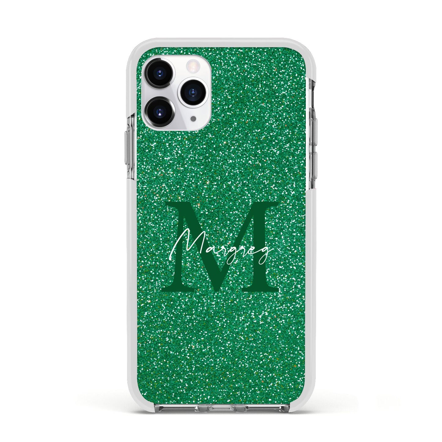 Green Monogram Apple iPhone 11 Pro in Silver with White Impact Case