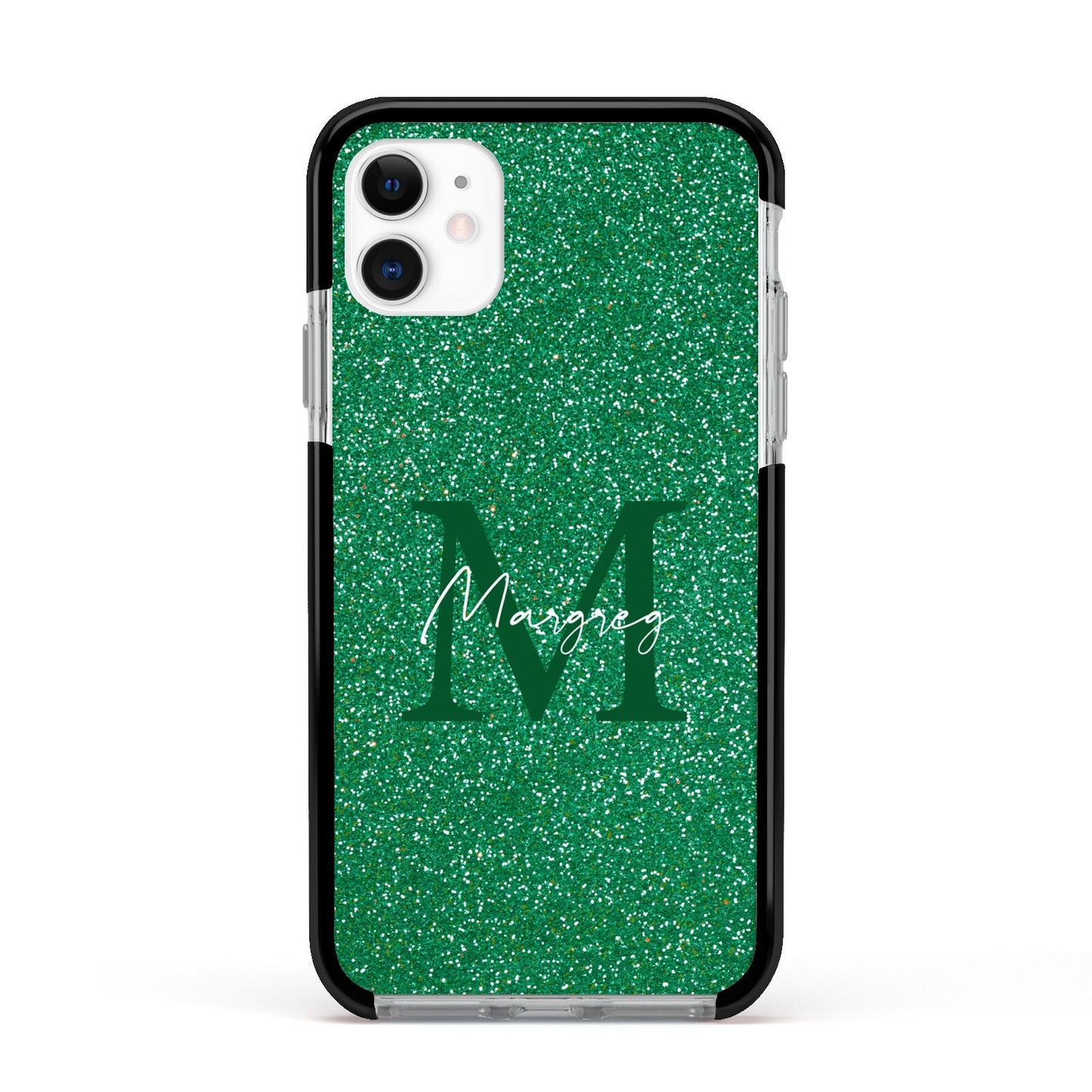 Green Monogram Apple iPhone 11 in White with Black Impact Case