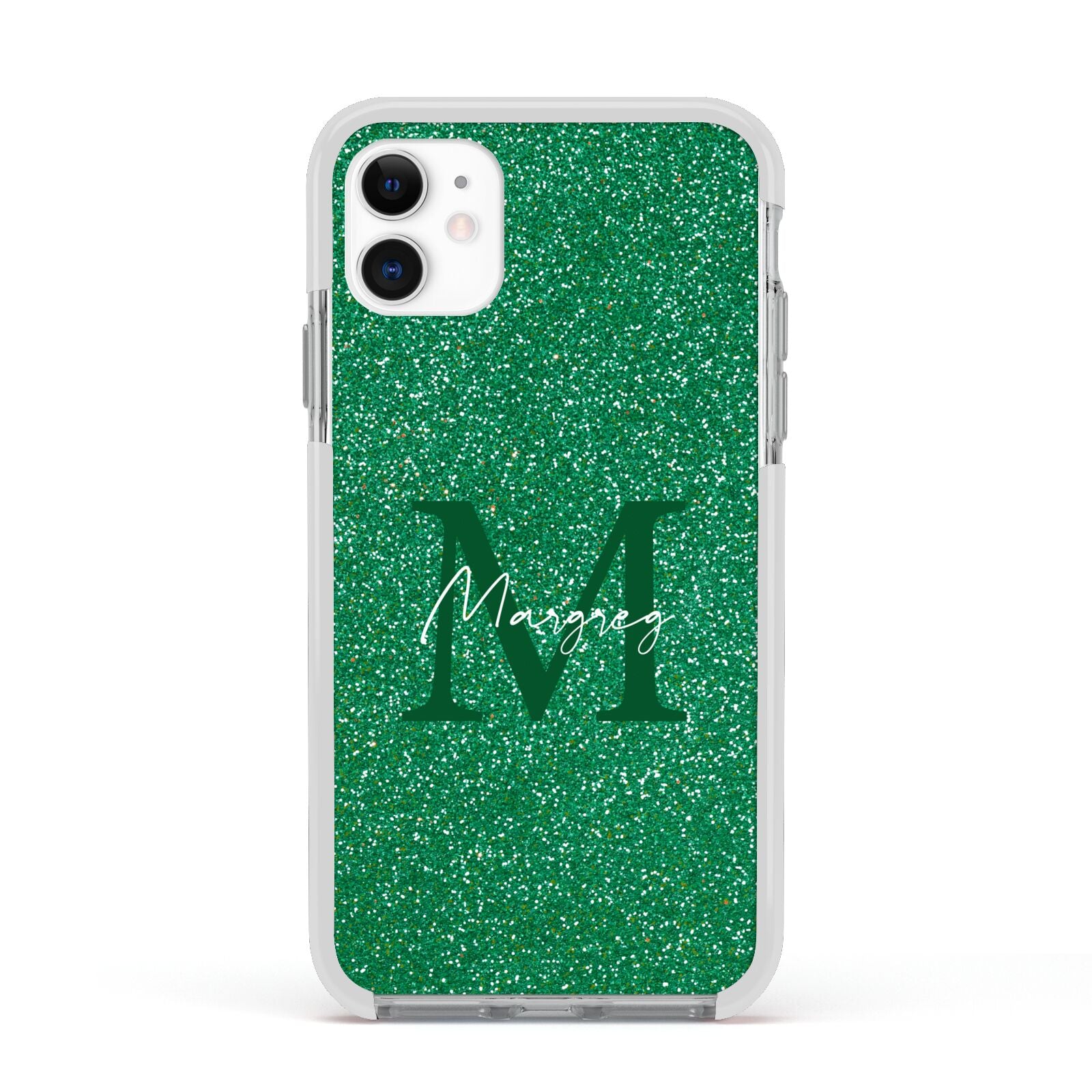 Green Monogram Apple iPhone 11 in White with White Impact Case