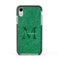 Green Monogram Apple iPhone XR Impact Case Black Edge on Silver Phone