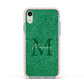 Green Monogram Apple iPhone XR Impact Case Pink Edge on Silver Phone