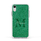 Green Monogram Apple iPhone XR Impact Case White Edge on Silver Phone