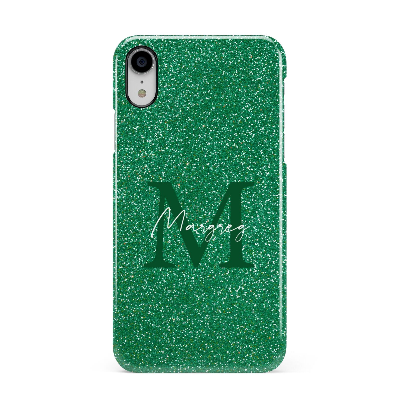 Green Monogram Apple iPhone XR White 3D Snap Case