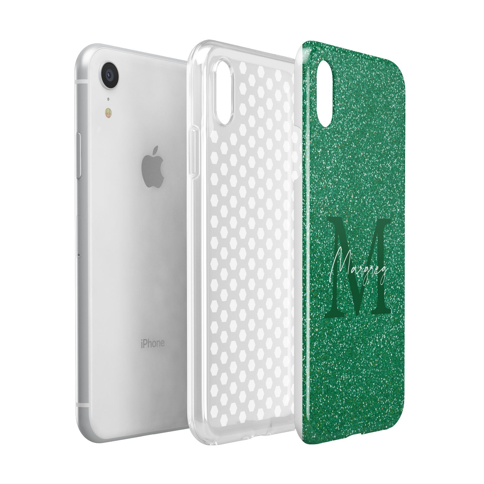 Green Monogram Apple iPhone XR White 3D Tough Case Expanded view