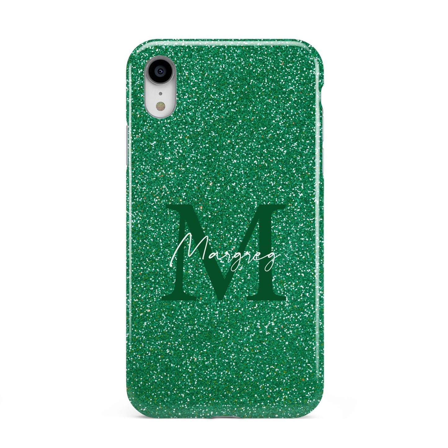 Green Monogram Apple iPhone XR White 3D Tough Case