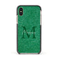 Green Monogram Apple iPhone Xs Impact Case Black Edge on Gold Phone