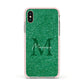 Green Monogram Apple iPhone Xs Impact Case Pink Edge on Gold Phone