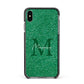 Green Monogram Apple iPhone Xs Max Impact Case Black Edge on Black Phone
