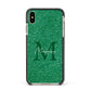 Green Monogram Apple iPhone Xs Max Impact Case Black Edge on Gold Phone