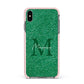Green Monogram Apple iPhone Xs Max Impact Case Pink Edge on Black Phone