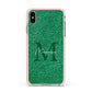Green Monogram Apple iPhone Xs Max Impact Case Pink Edge on Gold Phone
