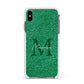 Green Monogram Apple iPhone Xs Max Impact Case White Edge on Black Phone