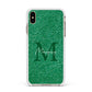 Green Monogram Apple iPhone Xs Max Impact Case White Edge on Gold Phone