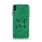 Green Monogram Apple iPhone Xs Max Impact Case White Edge on Silver Phone