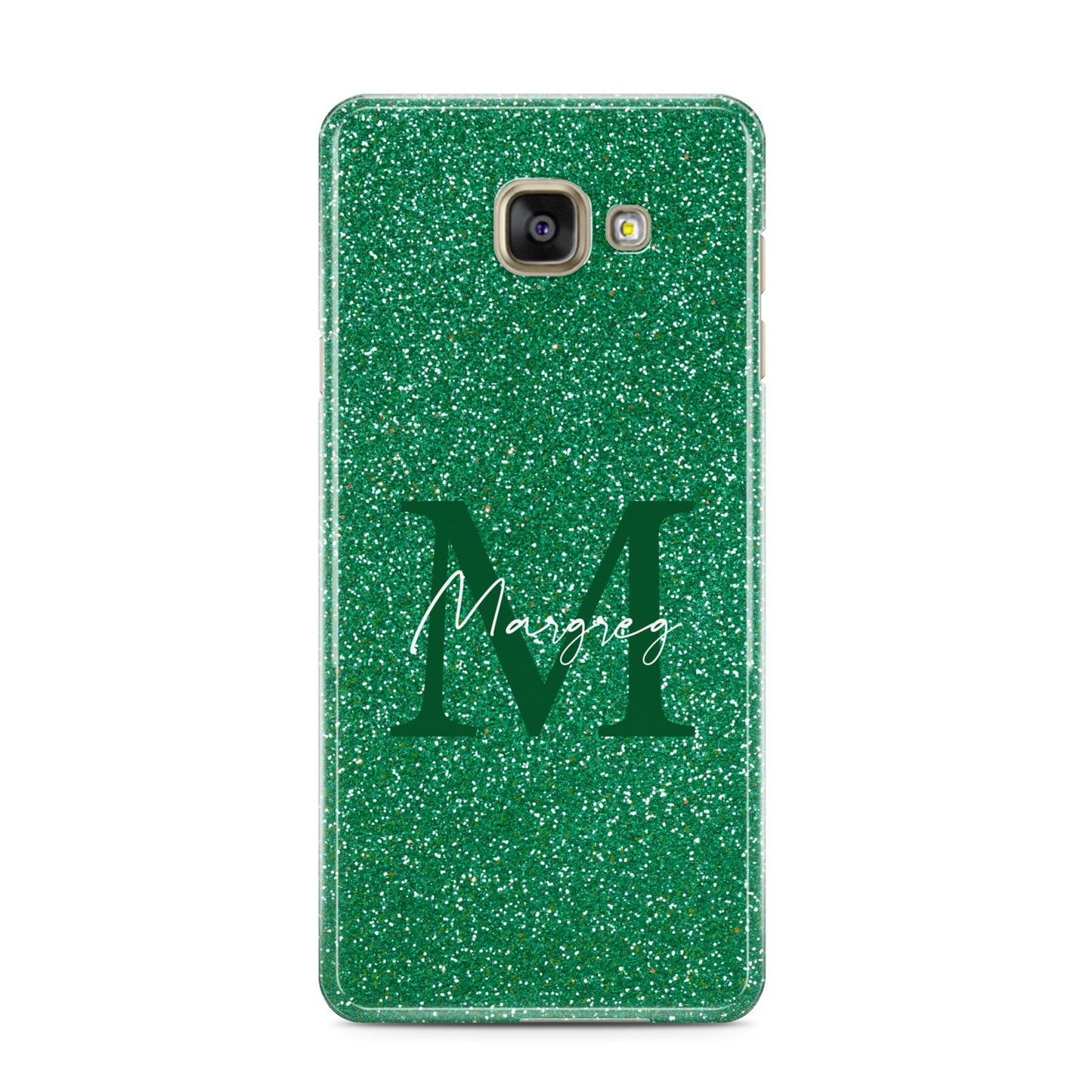 Green Monogram Samsung Galaxy A3 2016 Case on gold phone
