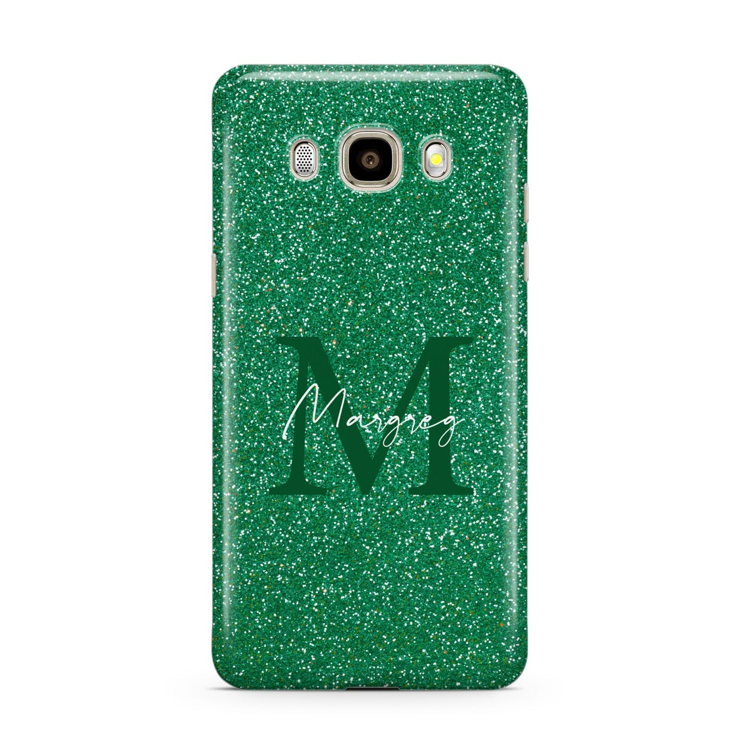 Green Monogram Samsung Galaxy J7 2016 Case on gold phone