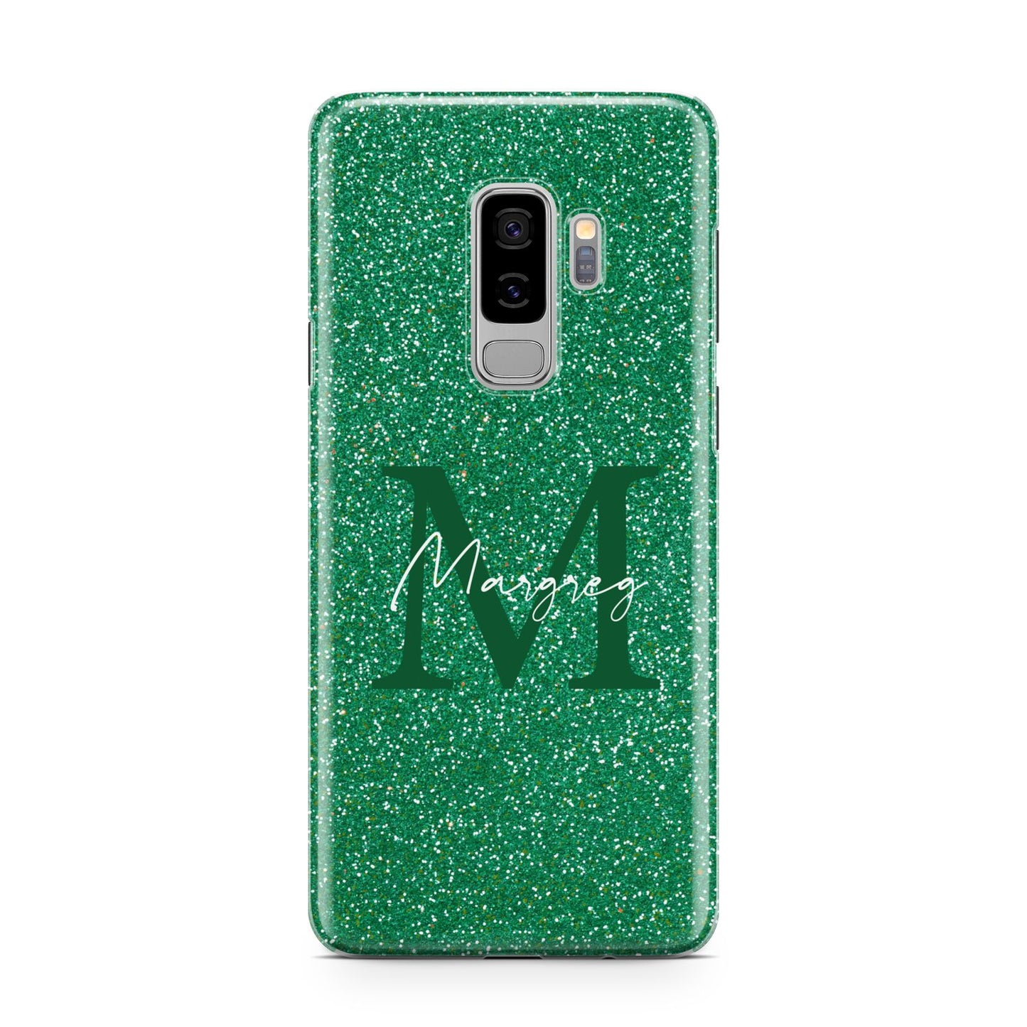 Green Monogram Samsung Galaxy S9 Plus Case on Silver phone