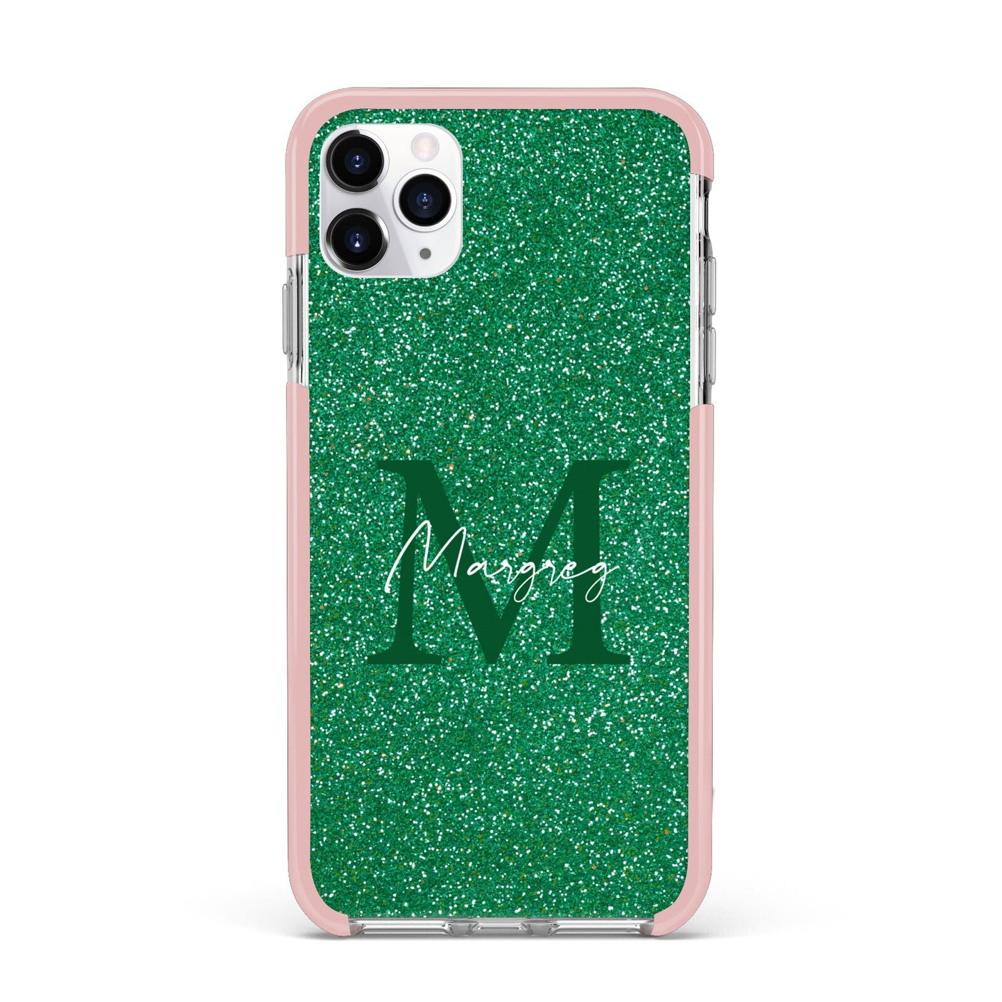 Green Monogram iPhone 11 Pro Max Impact Pink Edge Case