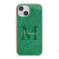 Green Monogram iPhone 13 Mini TPU Impact Case with Pink Edges