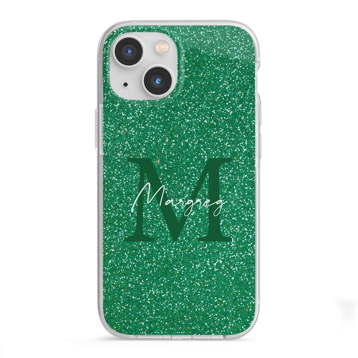 Green Monogram iPhone 13 Mini TPU Impact Case with White Edges