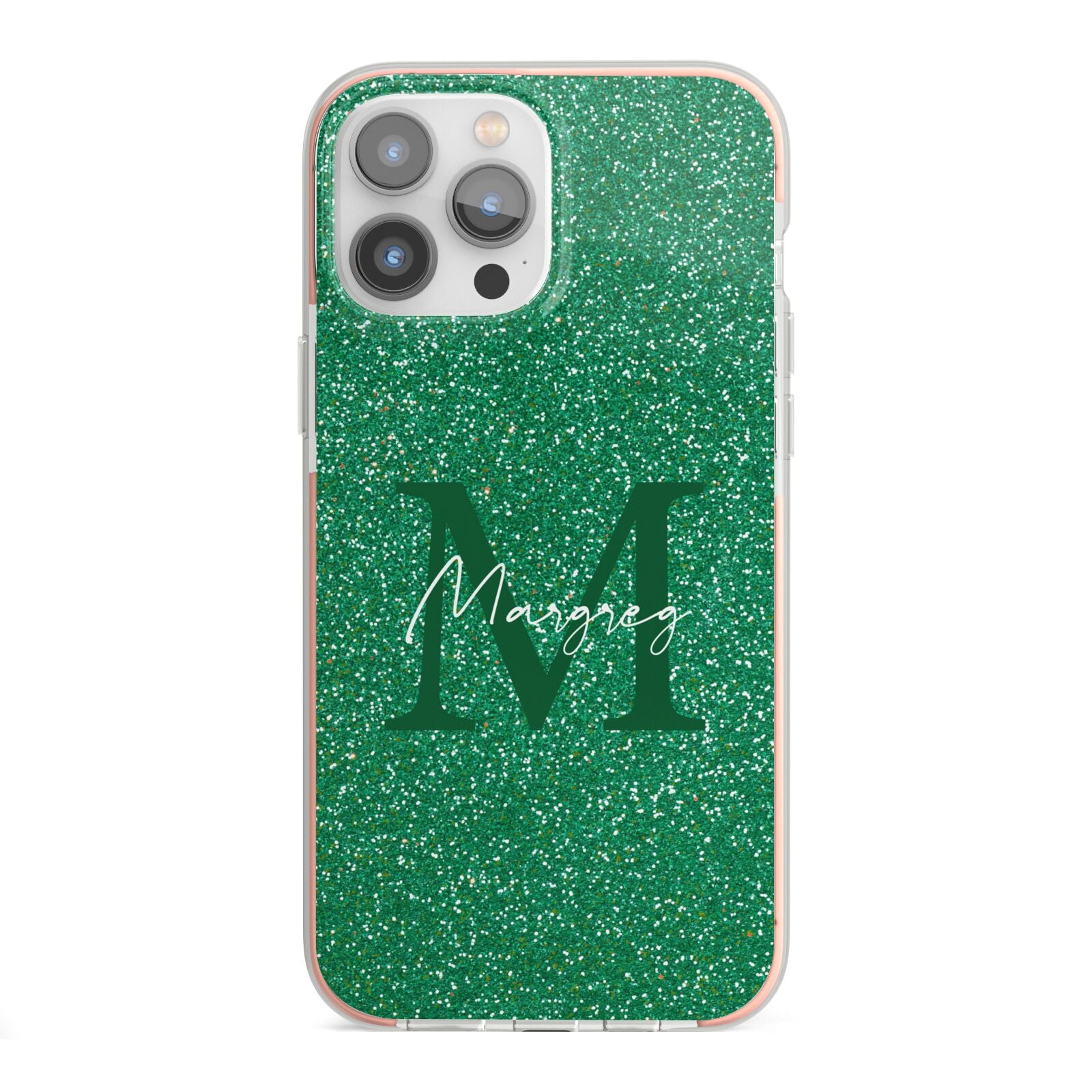 Green Monogram iPhone 13 Pro Max TPU Impact Case with Pink Edges