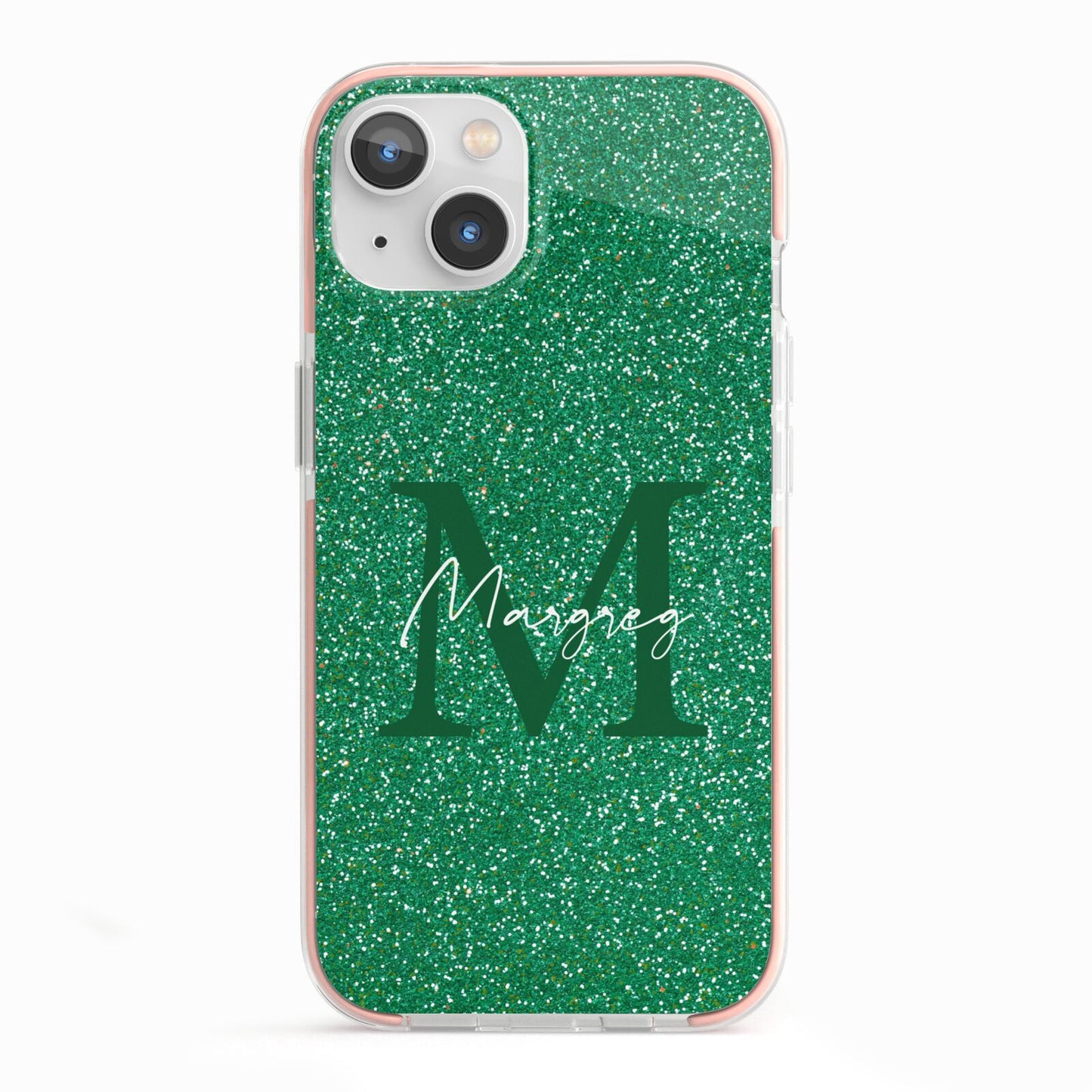 Green Monogram iPhone 13 TPU Impact Case with Pink Edges