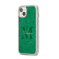 Green Monogram iPhone 14 Plus Glitter Tough Case Starlight Angled Image