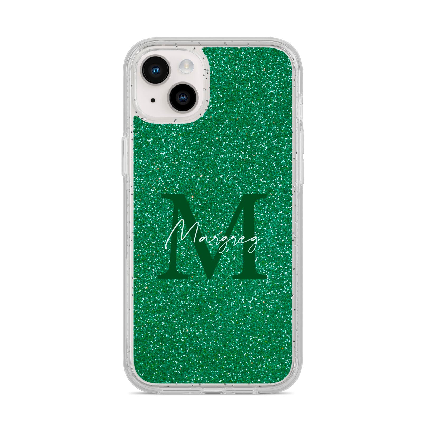 Green Monogram iPhone 14 Plus Glitter Tough Case Starlight