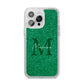 Green Monogram iPhone 14 Pro Max Glitter Tough Case Silver