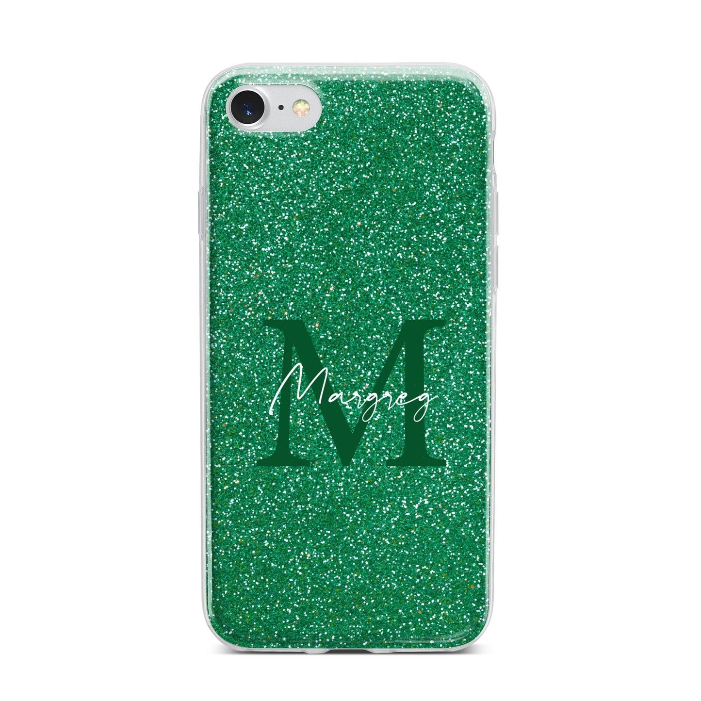 Green Monogram iPhone 7 Bumper Case on Silver iPhone