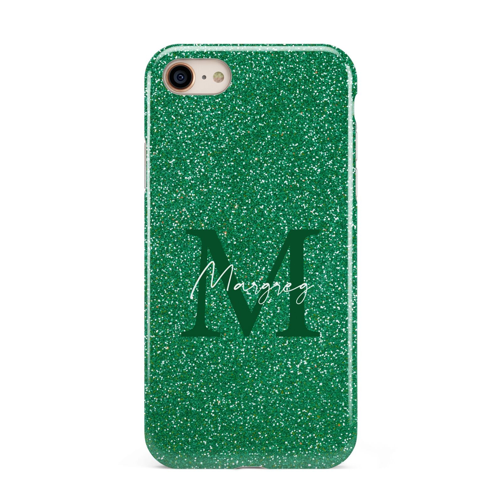 Green Monogram iPhone 8 3D Tough Case on Gold Phone