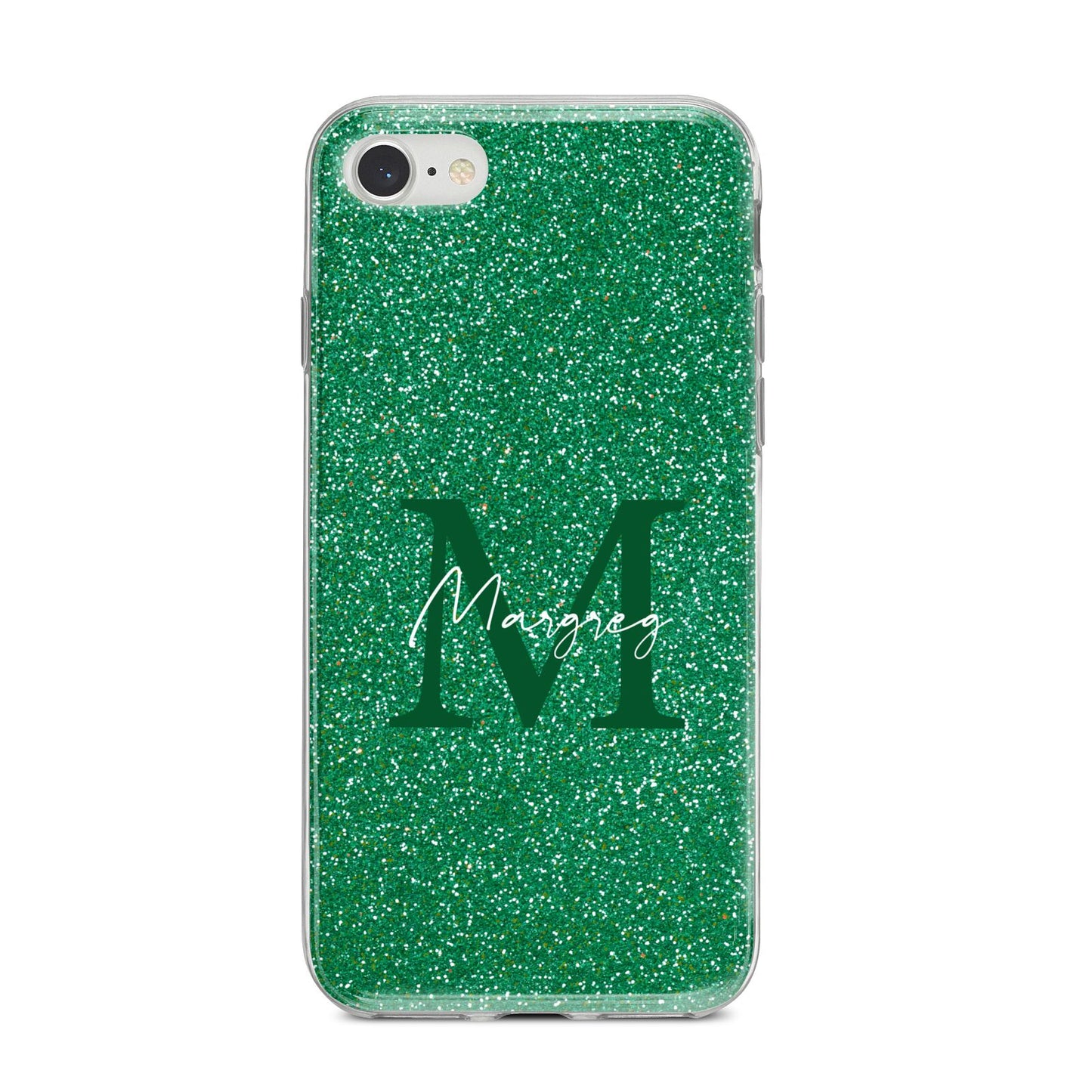 Green Monogram iPhone 8 Bumper Case on Silver iPhone