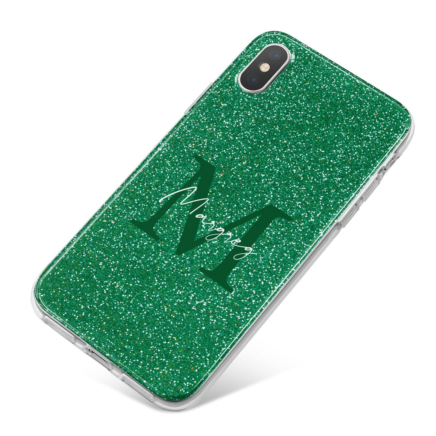 Green Monogram iPhone X Bumper Case on Silver iPhone