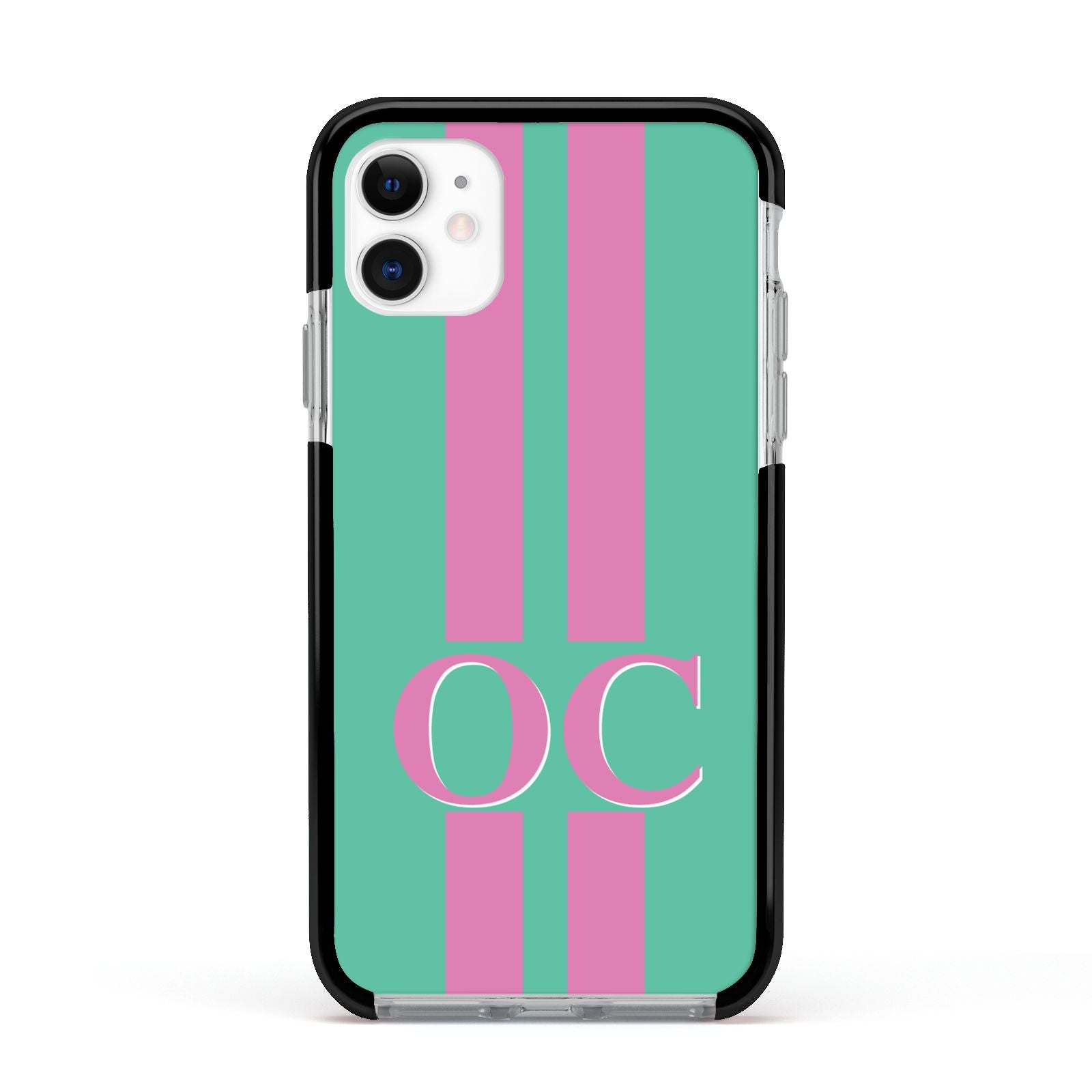 Green Personalised Initials Apple iPhone 11 in White with Black Impact Case