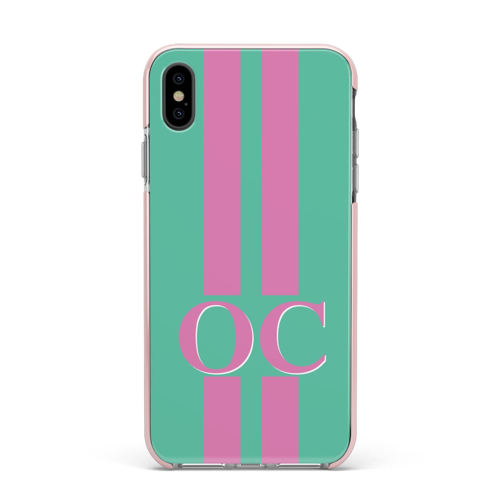 Green Personalised Initials Apple iPhone Xs Max Impact Case Pink Edge on Black Phone