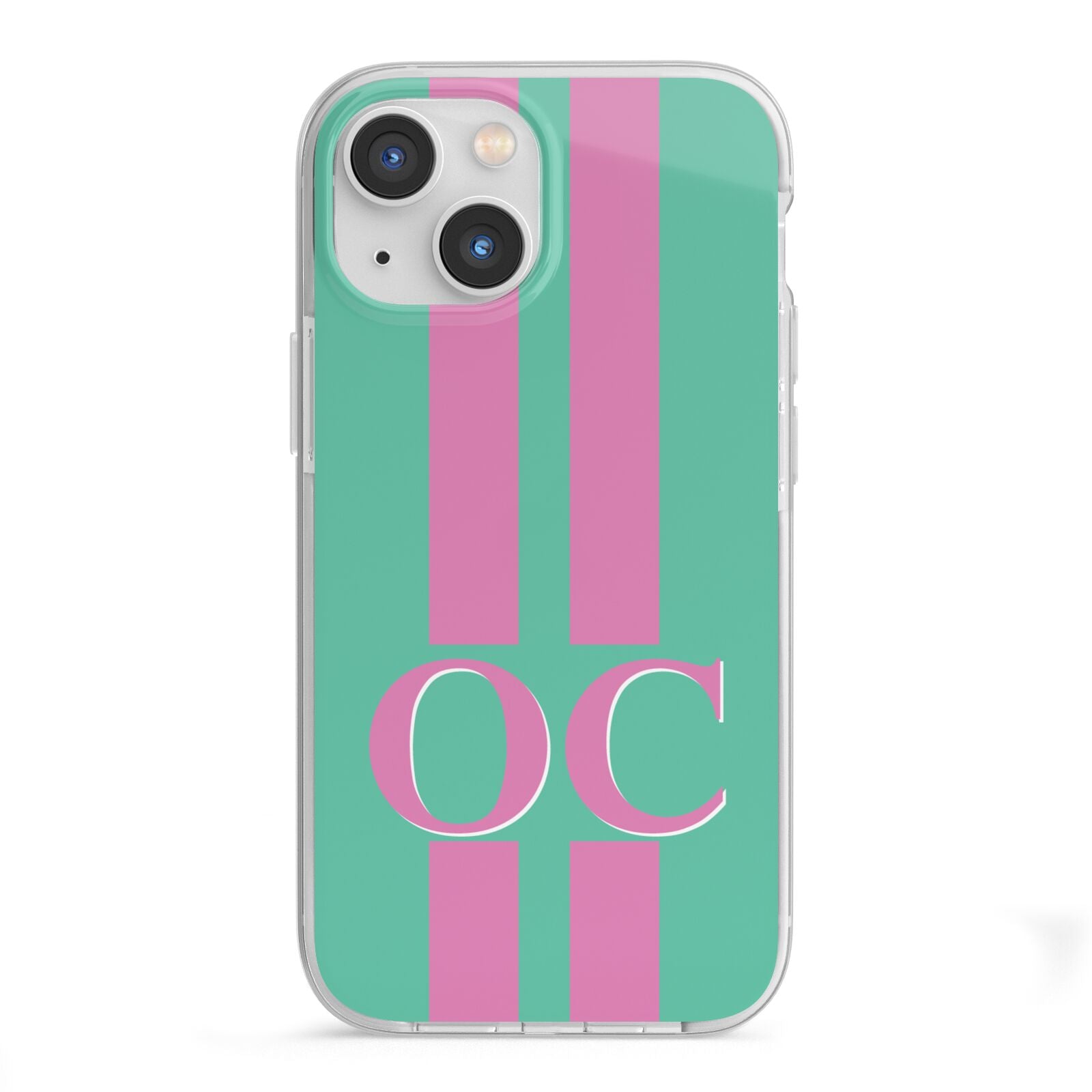 Green Personalised Initials iPhone 13 Mini TPU Impact Case with White Edges