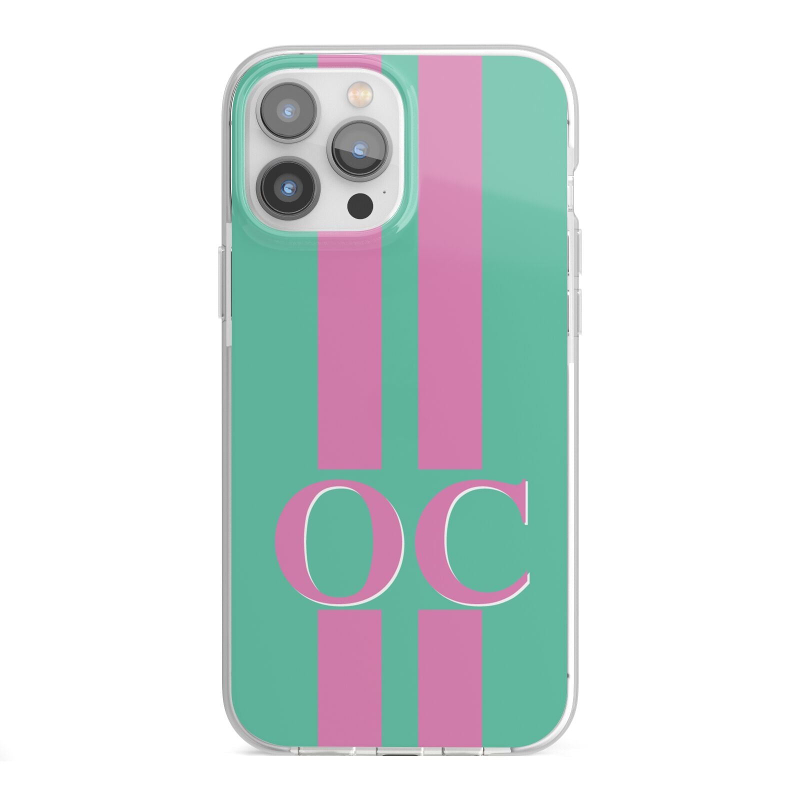 Green Personalised Initials iPhone 13 Pro Max TPU Impact Case with White Edges