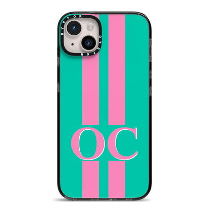 Green Personalised Initials iPhone 14 Plus Black Impact Case on Silver phone