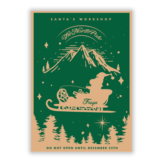 Green Personalised Santas Sleigh A5 Flat Greetings Card