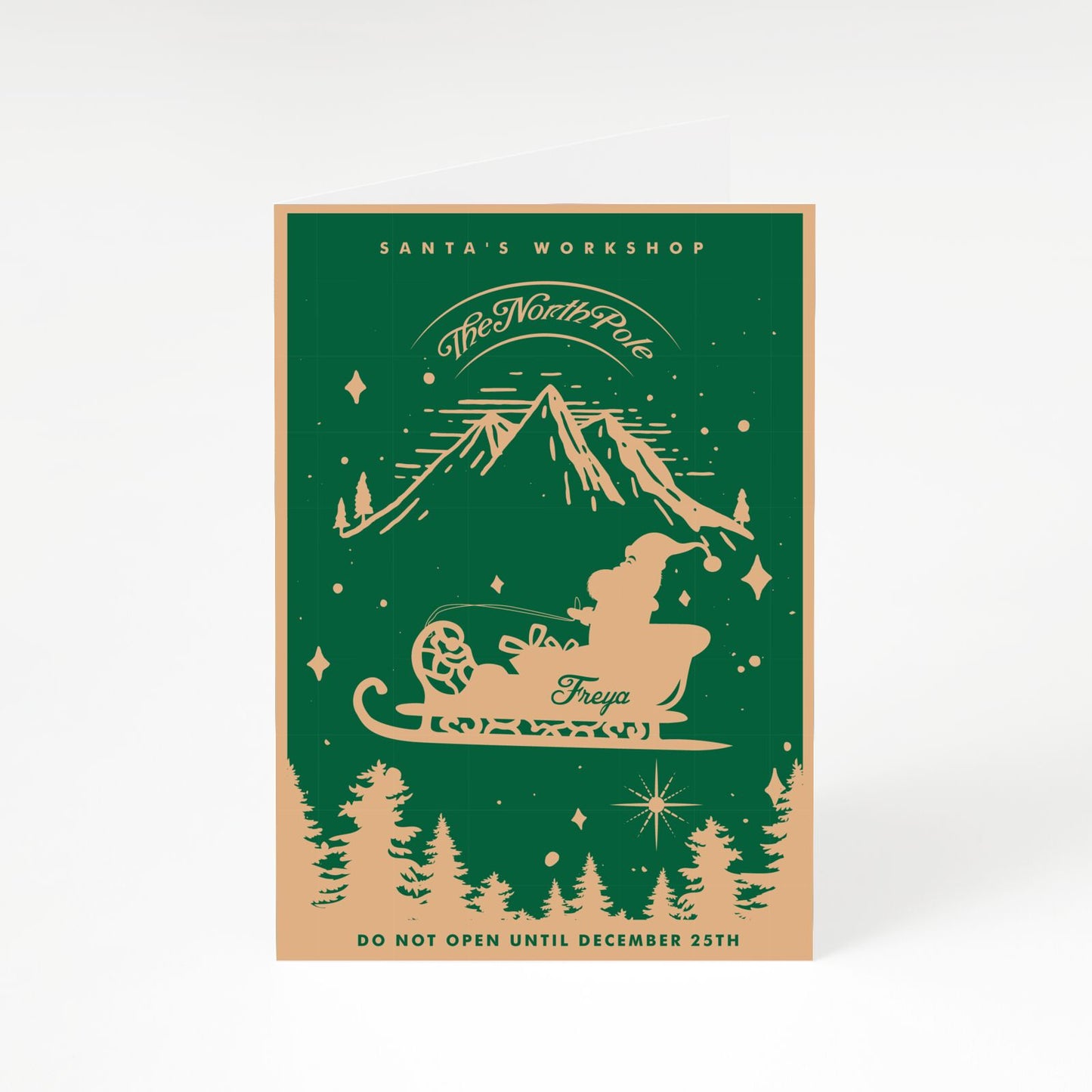 Green Personalised Santas Sleigh A5 Greetings Card