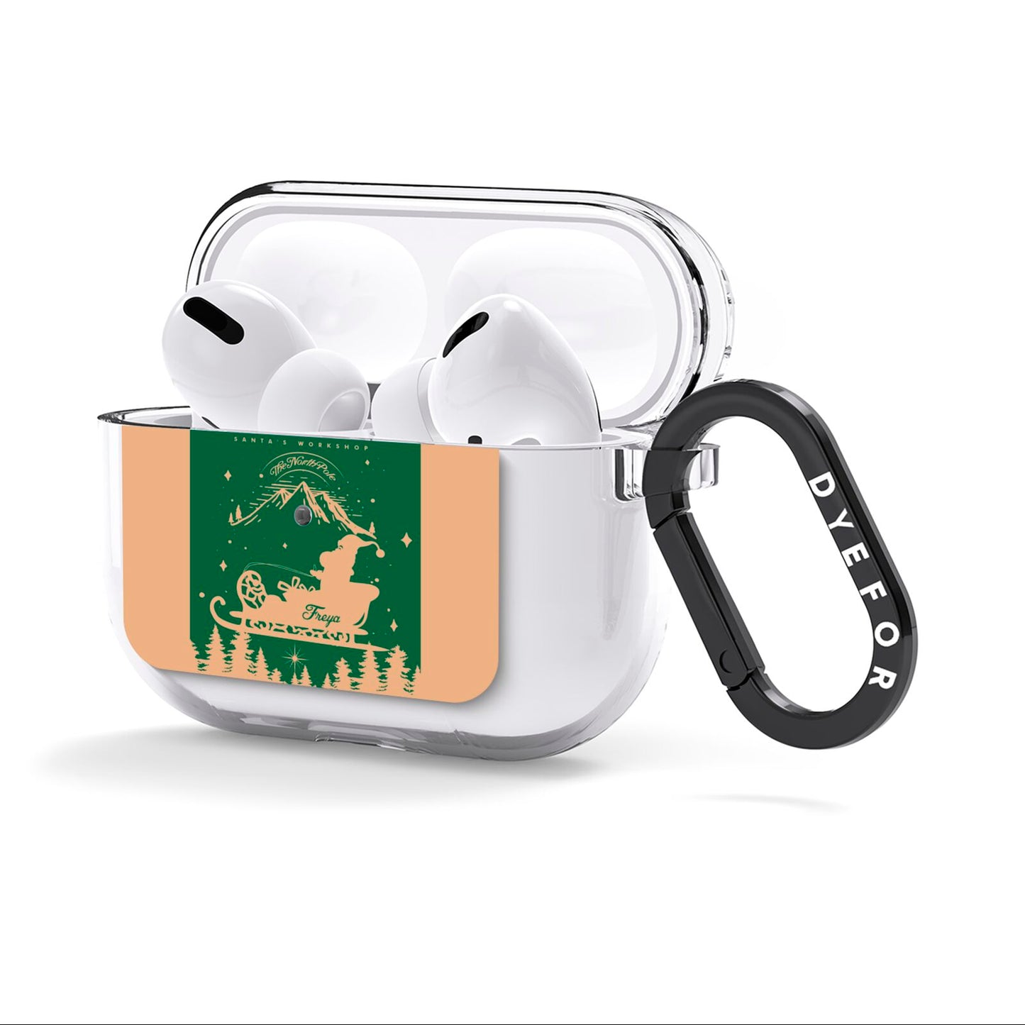 Green Personalised Santas Sleigh AirPods Clear Case 3rd Gen Side Image