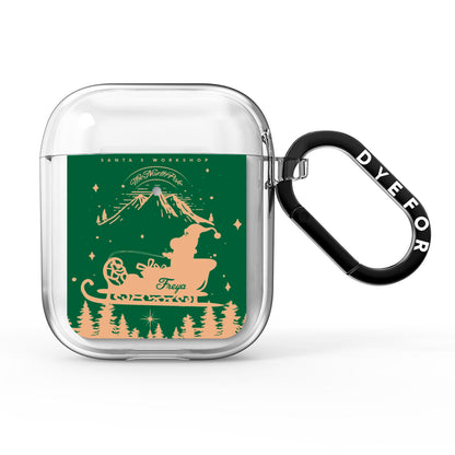 Green Personalised Santas Sleigh AirPods Clear Case