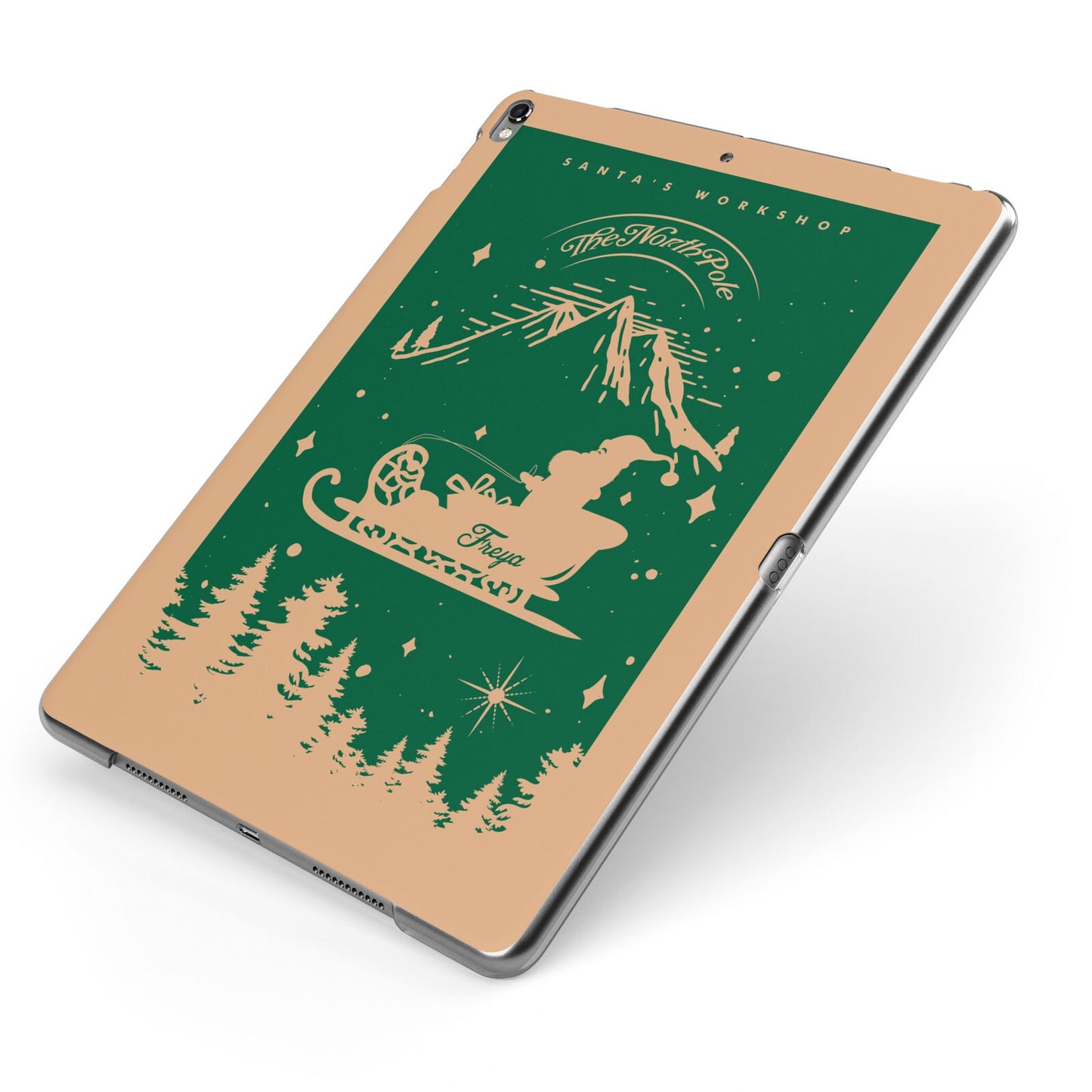 Green Personalised Santas Sleigh Apple iPad Case on Grey iPad Side View