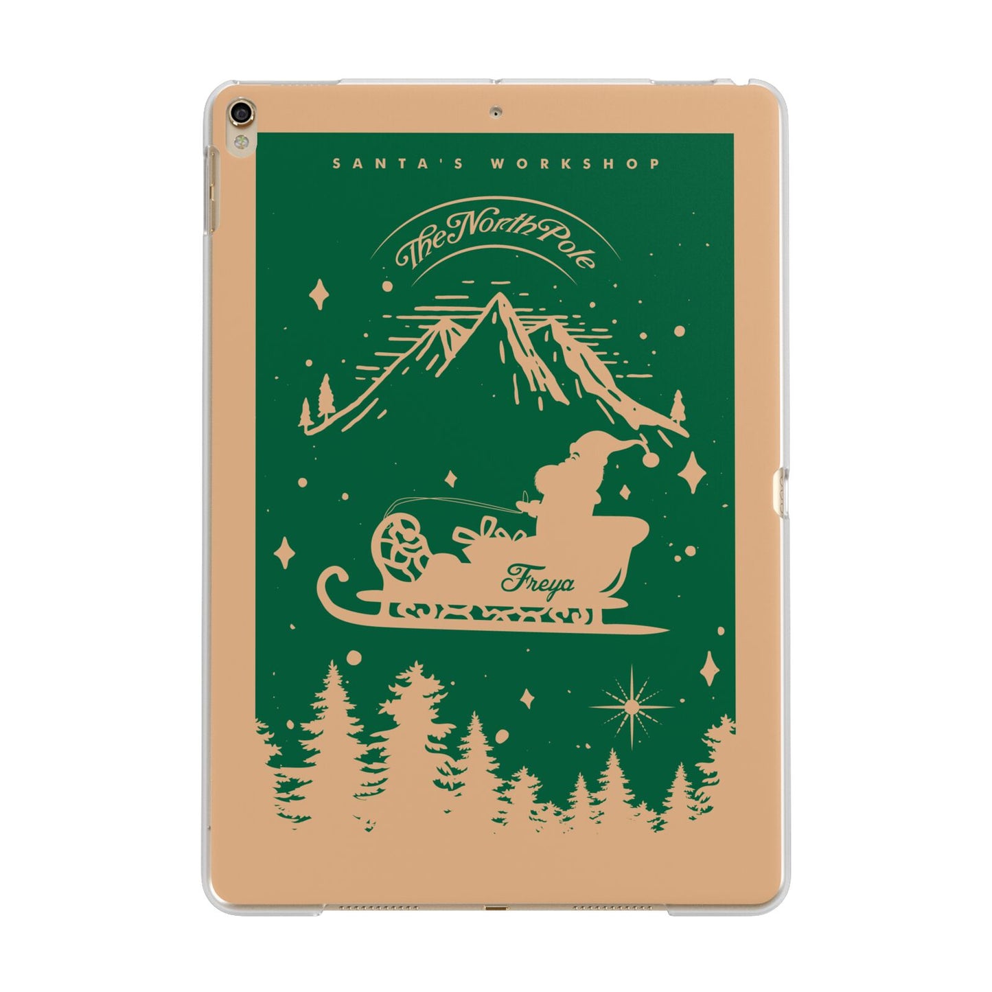 Green Personalised Santas Sleigh Apple iPad Gold Case