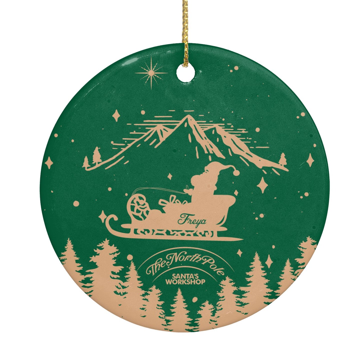 Green Personalised Santas Sleigh Circle Decoration Back Image