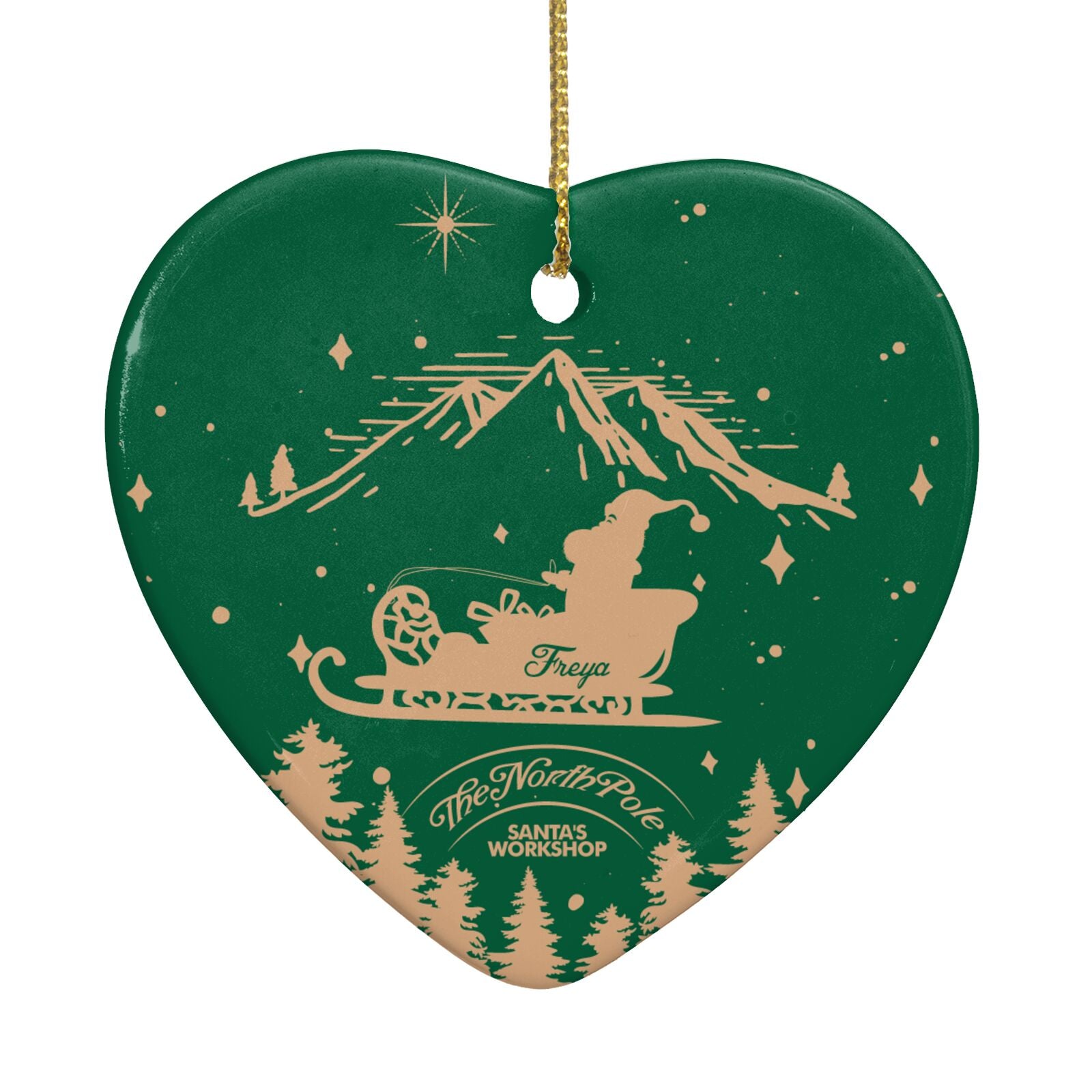 Green Personalised Santas Sleigh Heart Decoration Back Image