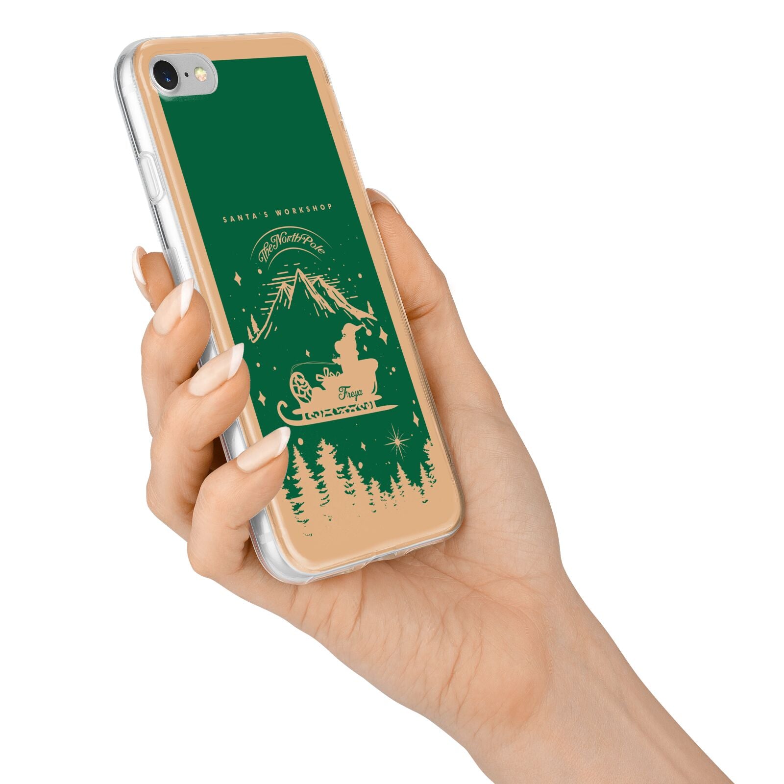 Green Personalised Santas Sleigh iPhone 7 Bumper Case on Silver iPhone Alternative Image