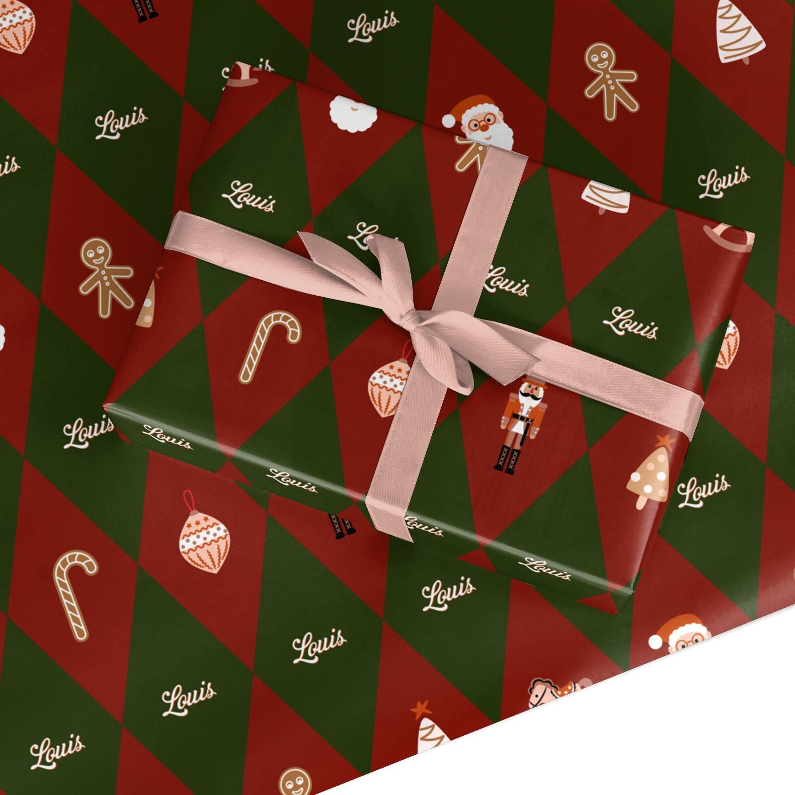Green Red Christmas Harlequin Personalised Custom Wrapping Paper