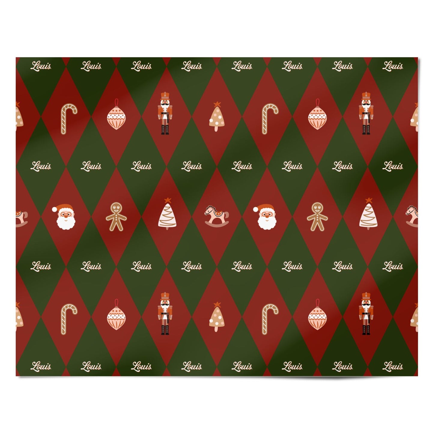 Green Red Christmas Harlequin Personalised Personalised Wrapping Paper Alternative