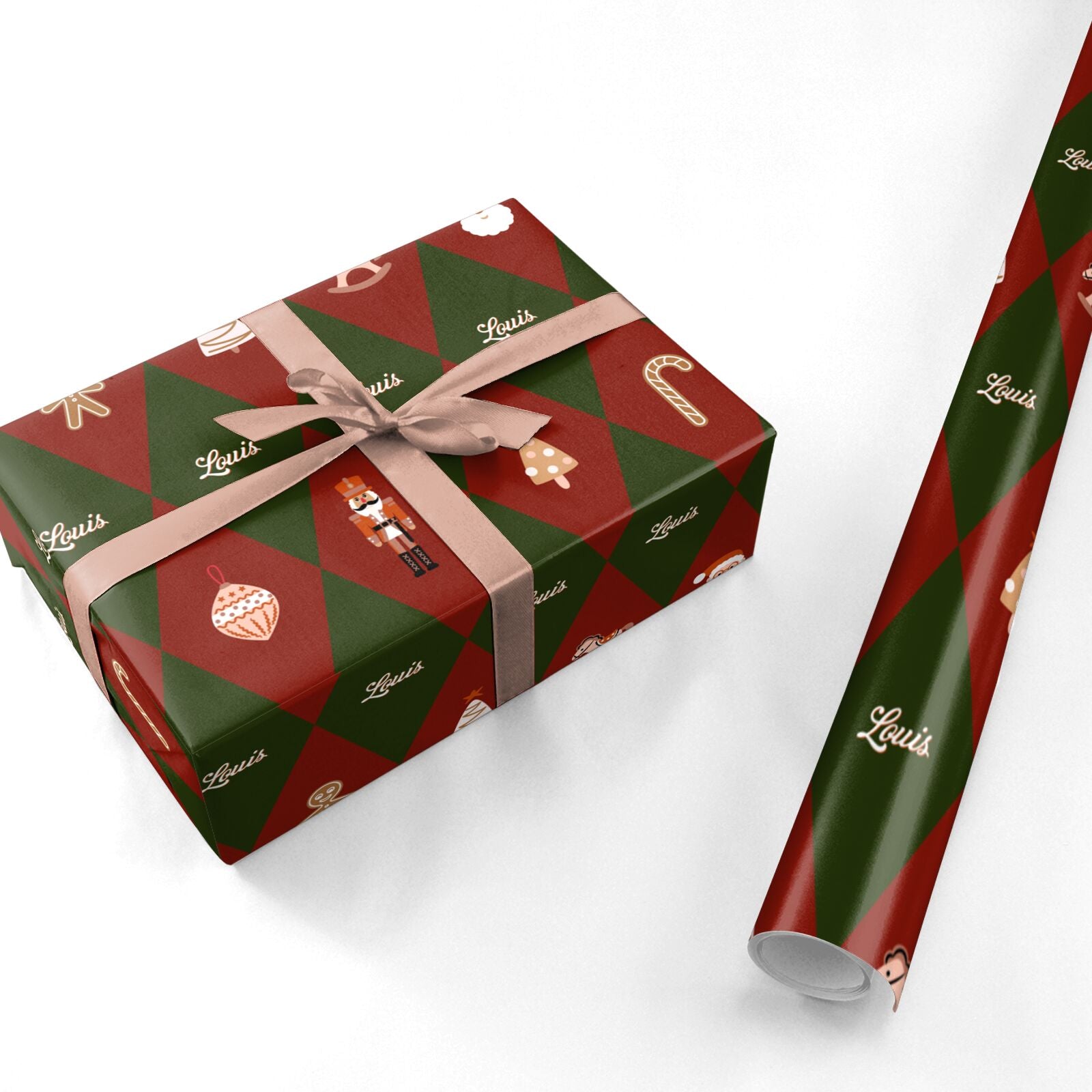 Green Red Christmas Harlequin Personalised Personalised Wrapping Paper